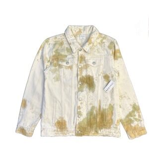 PacSun Kids White Olive Tie Dye Trucker Denim Jacket Front Buttons Size XL 12‎